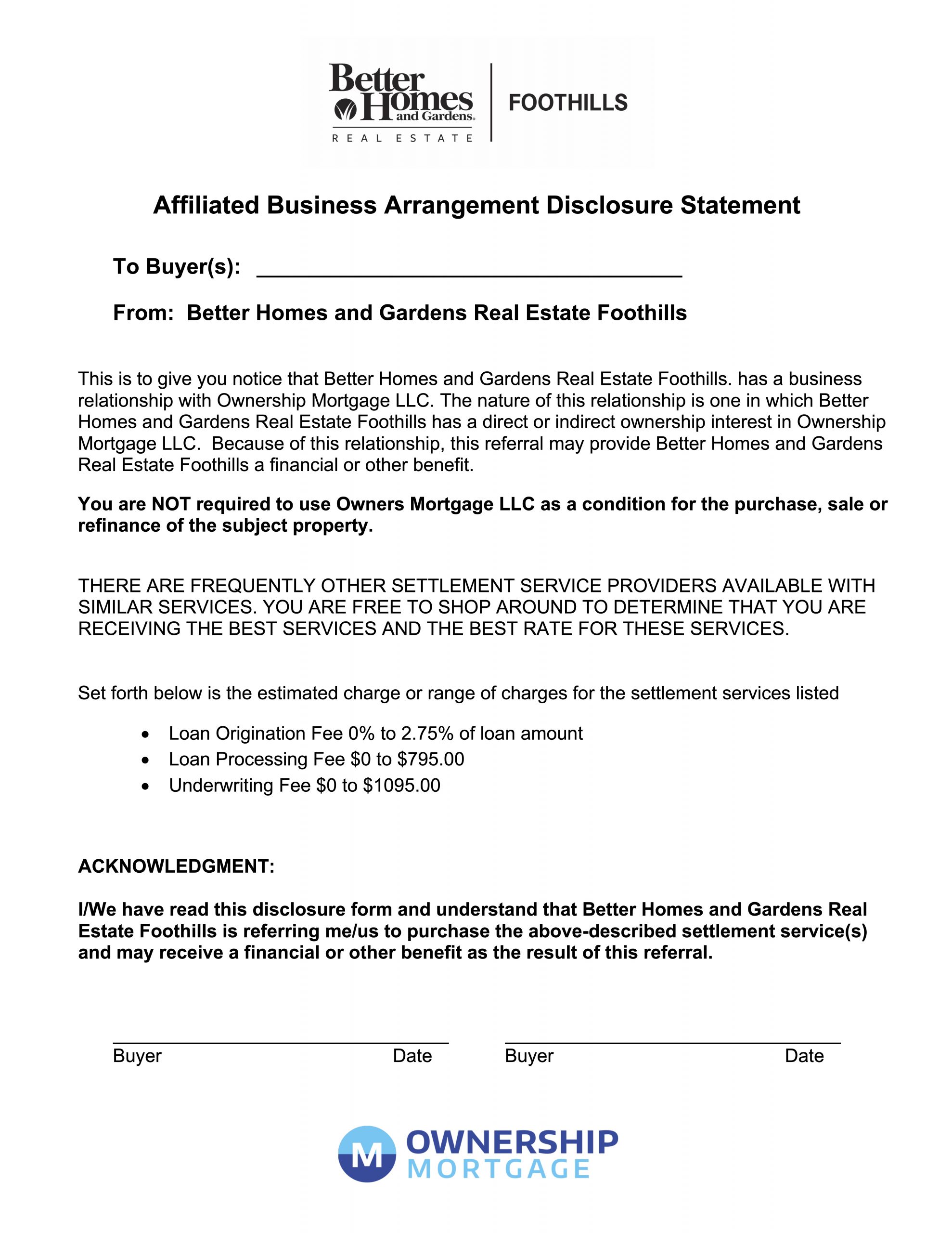 Owners Mortgage Disclosure